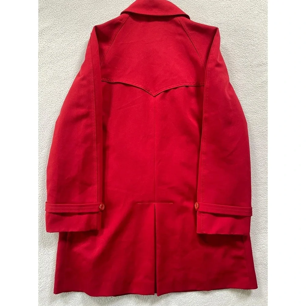 Vintage 60s Outer Banks Women Small Trench Coat Red Western‎ Yoke Rain Repellent